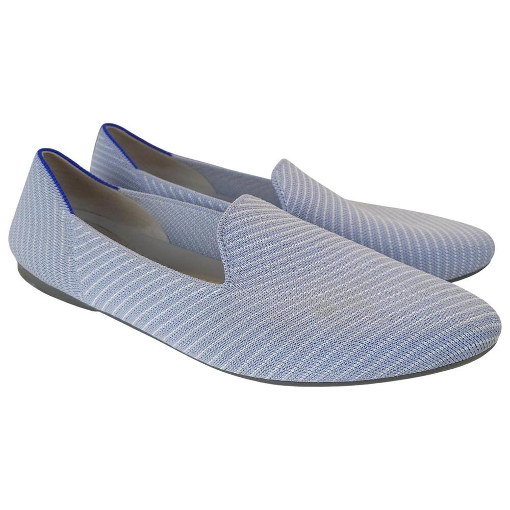 ROTHY'S The Almond Loafer Size 10 Blue Twill Striped Slip On Comfort Flats